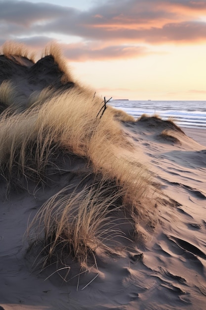 Sand dunes on the coast of the northern sea ai generative