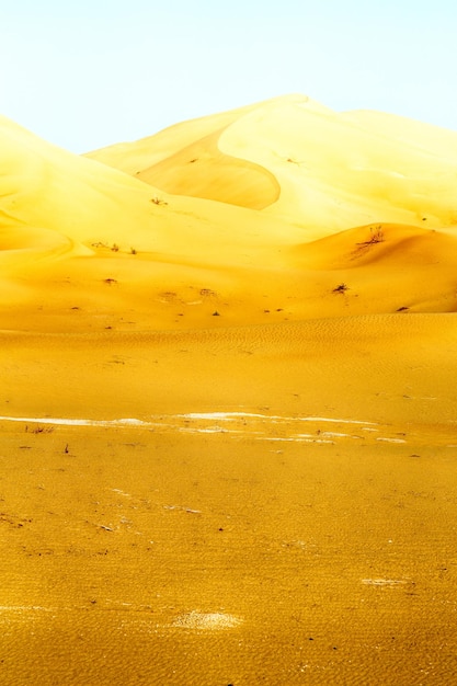 Sand dunes in desert against clear sky