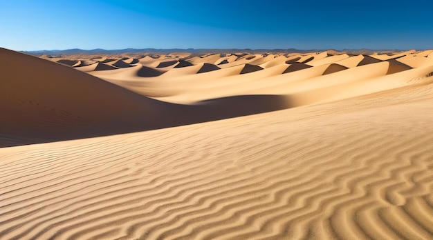 Sand dunes in the desert with a blue sky