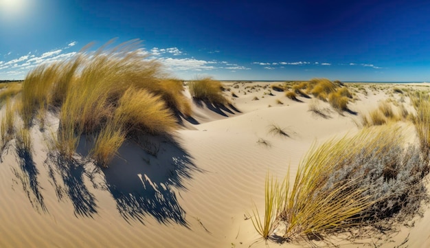 Sand dunes panorama with beach grass Generate Ai