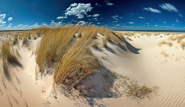 Sand dunes panorama with beach grass Generate Ai