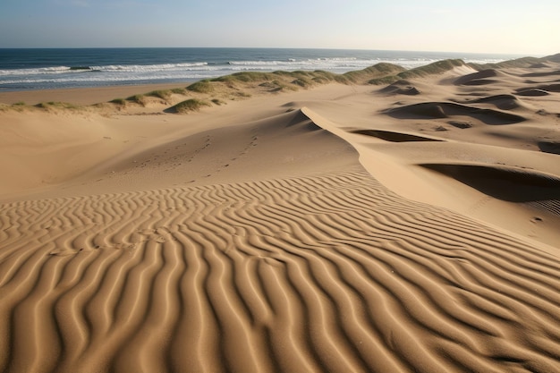 Sand dunes in the shape of waves with crests and troughs