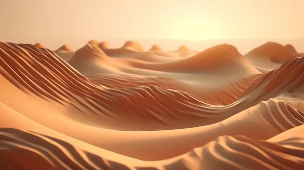 A sand dunes with the sun in the background