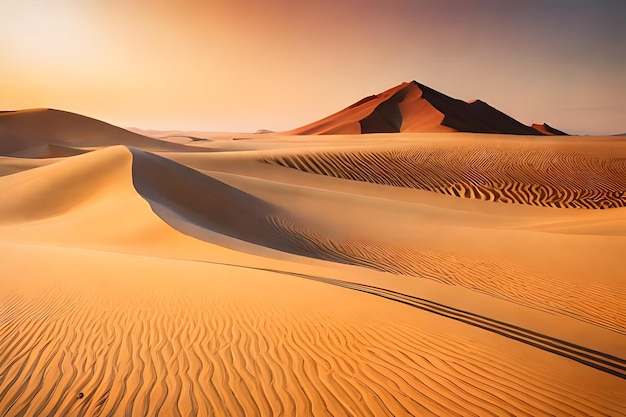 Sand dunes with a sunset in the background