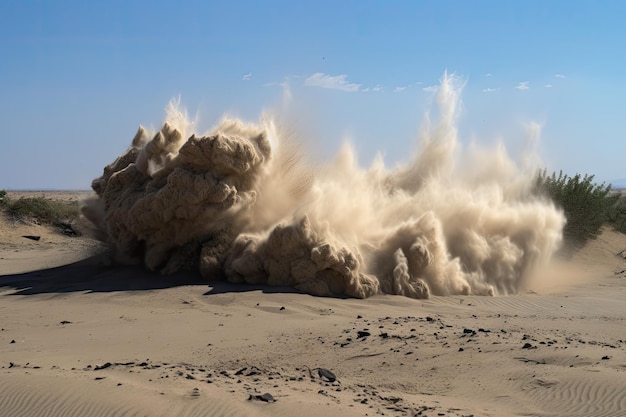 写真 爆心地とその後の衝撃波が見える砂爆発