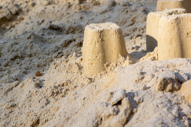 Sand figures on the playground in the children's sandbox