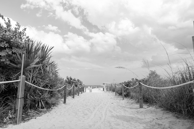 Sand footpath to Miami South Beach in Florida USA