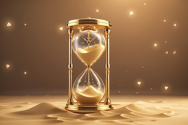 Песочные часы винтажные часы таймер с прозрачным стеклом и золотыми частицами Баннер концепции загрузки времени работы с песочными часами и копировальным пространством 3D рендеринг иллюстрация 3D иллюстрация