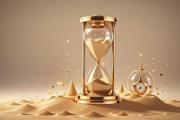 Photo sand hourglass vintage clock timer with transparent glass and gold particles