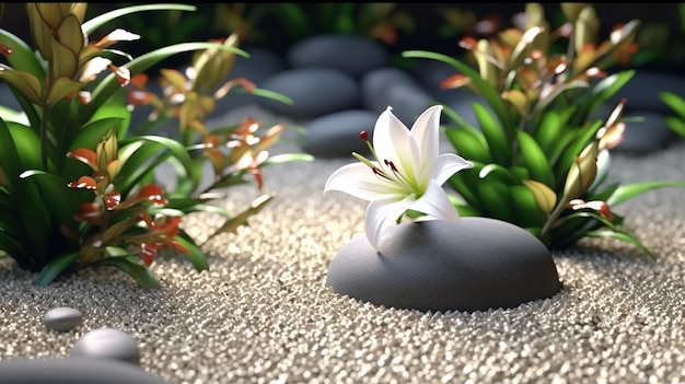 Sand lily and spa stones in zen garden Generative AI