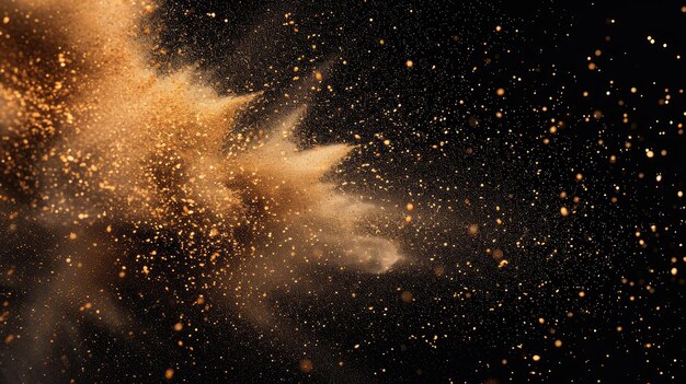 Sand particles explosion on black background