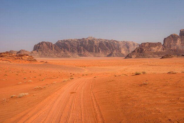 Sand and rock desert in Wadi Rum Jordan