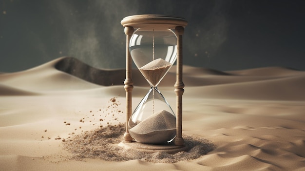 Sand and sand in the desert with a sand timer