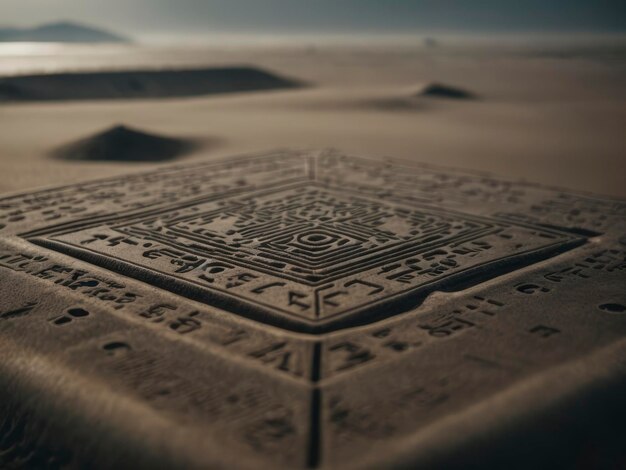 a sand sculpture of a square with a design on it in the sand