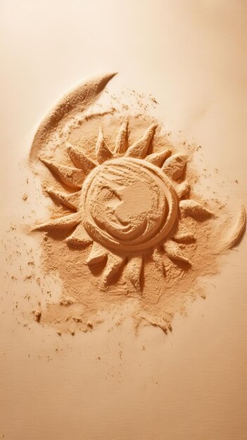 A sand sculpture with a sun and moon on it