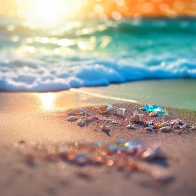 Sand And Sea Beach Summer With Defocused Ocean and Bokeh Lights Abstract Blurred Seashore