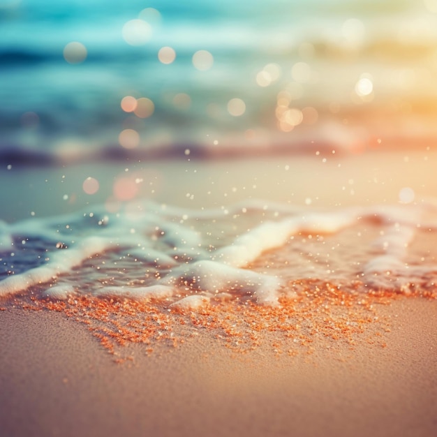 Sand And Sea Beach Summer With Defocused Ocean and Bokeh Lights Abstract Blurred Seashore