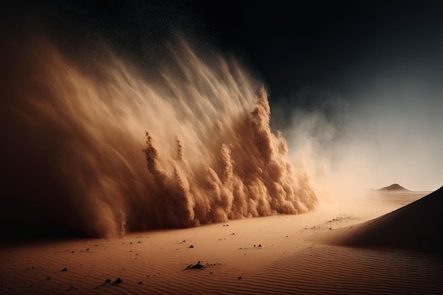 A sand storm is seen in the desert.