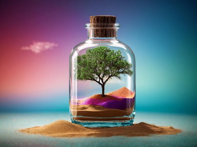 sand and tree in a glass bottle