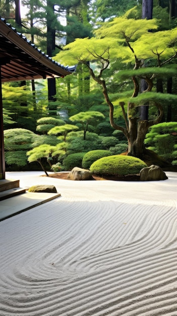 a sand and trees in a garden