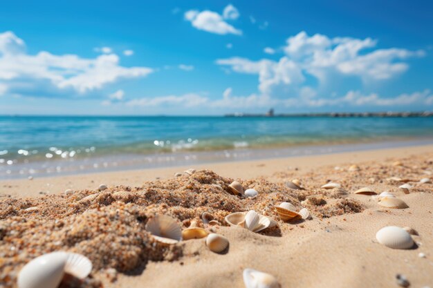 Sand with summer blurred sea sky background professional advertising photography