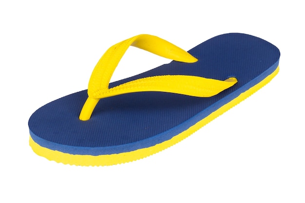 Sandals flip flops color blue yellow isolated on white background