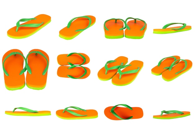 Photo sandals flip flops color green orange isolated on white background