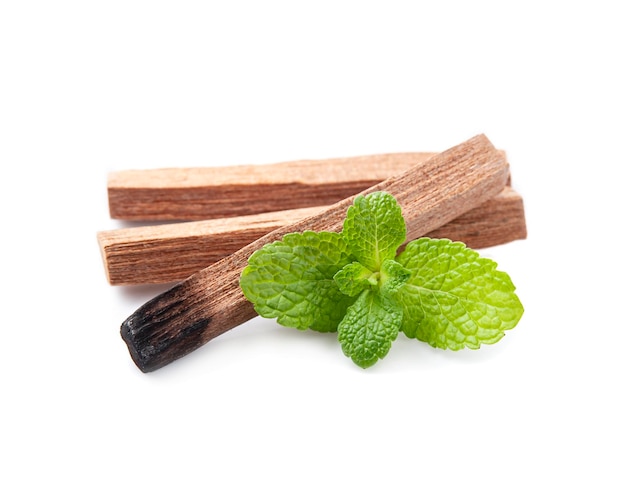 Sandalwood with mint on white backgrounds.