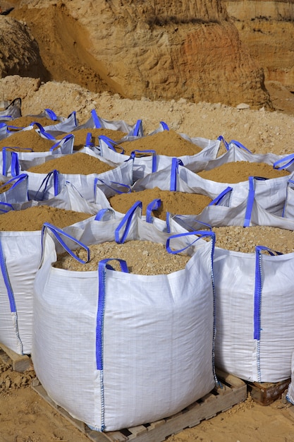 sandbag white big bag sand sacks quarry perspective