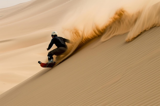 Sandboarder sliding down a steep dune