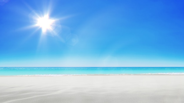 Sandcastle beach on bright blue sky background