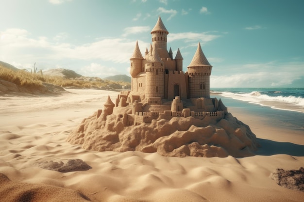 Sandcastle on the beach Generative AI Illustration