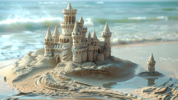 이 많은 해변 에 있는 모래 성