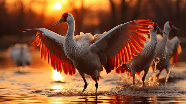 Photo sandhill cranes take flight