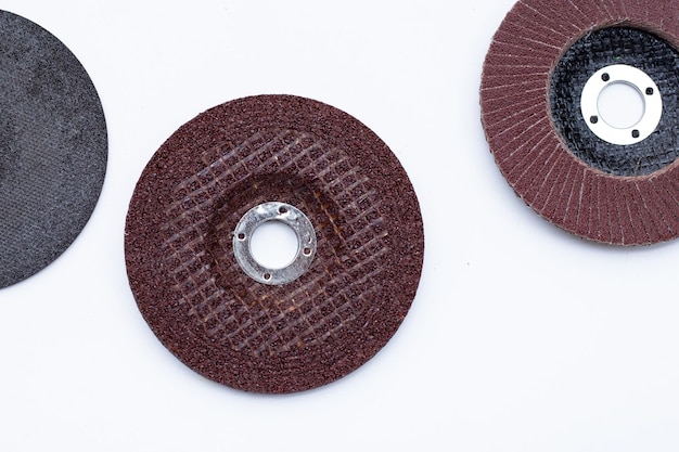 Sanding discs on white backgroun Angle grinder tool