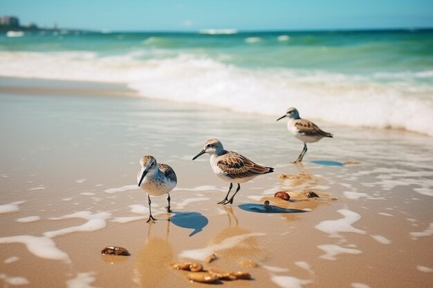 Photo sandpipers scuttling along the waters edge