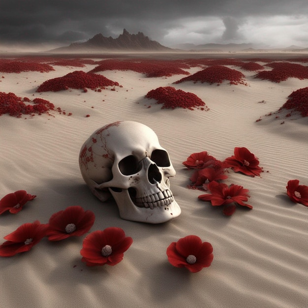 The sands of time skulls flowers red rain dark shadows