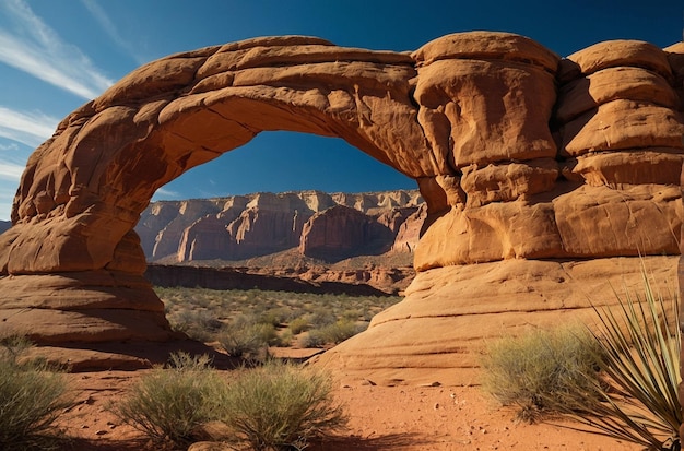 Sandstone arches in a desert landsc