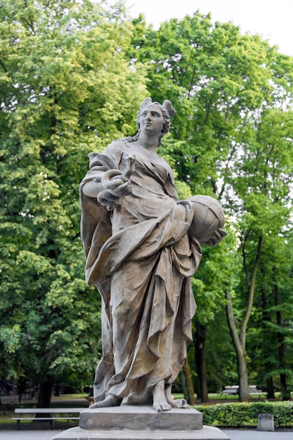 Sandstone statues in the Saxon Garden, Warsaw, Poland, made before 1745 by anonymous Warsaw sculptor under the direction of Johann Georg Plersch, statues of Greek mythical muses.