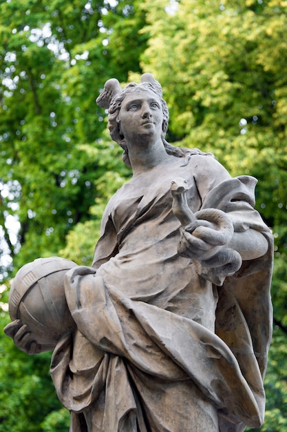 Sandstone statues in the Saxon Garden, Warsaw, Poland, made before 1745 by anonymous Warsaw sculptor under the direction of Johann Georg Plersch, statues of Greek mythical muses.