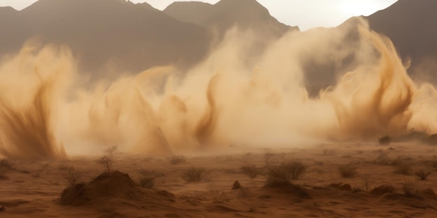 Sandstorm in desert wind and orange sand clouds Dunes landscape Generative AI