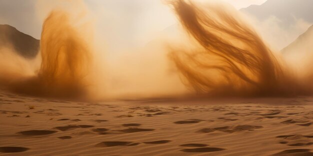 Песчаная буря в пустынном ветре и оранжевые песчаные облака Пейзаж дюн Генеративный ИИ