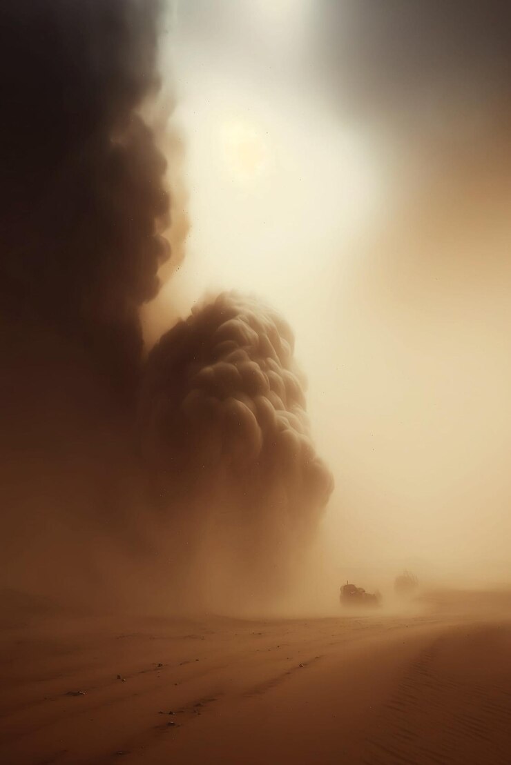 Sandstorm landscape with sunlight