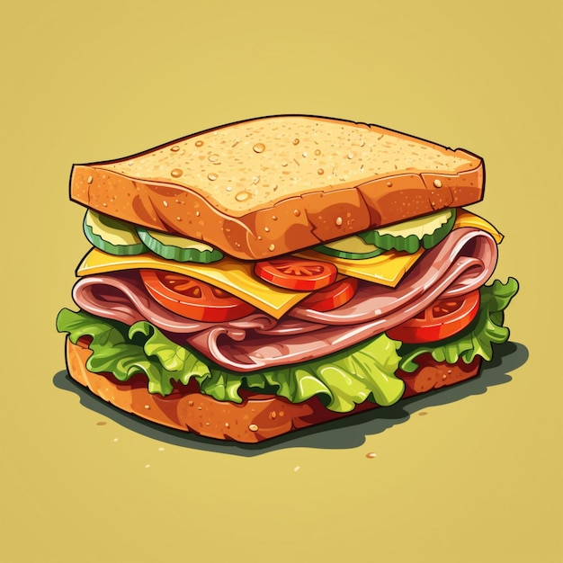 Сэндвич 2D мультфильм векторная иллюстрация на белом фоне