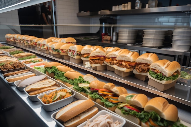 Сэндвич-бар с бесконечным выбором начинок и приправ