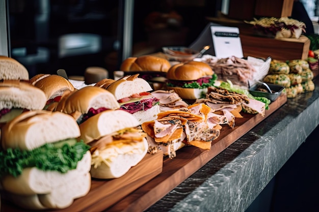 Сэндвич-бар с разнообразными ингредиентами и вкусами на выбор