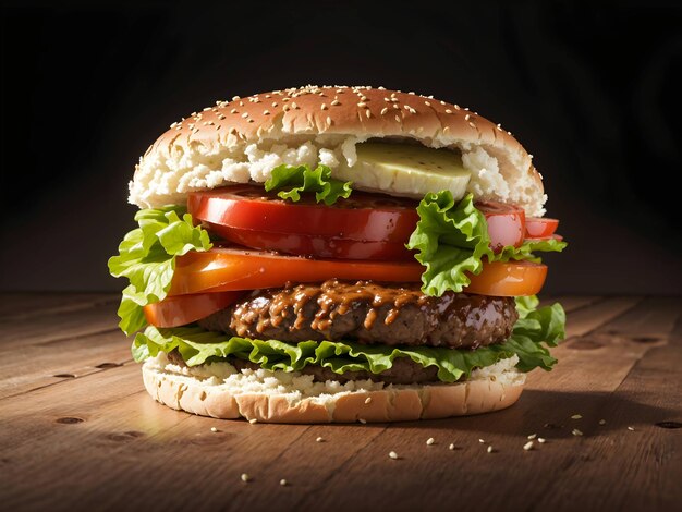 Sandwich of beef burger on the table without a background