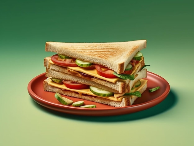 Sandwich on blank colored background