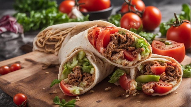 sandwich on cutting board with healthy tomatoes