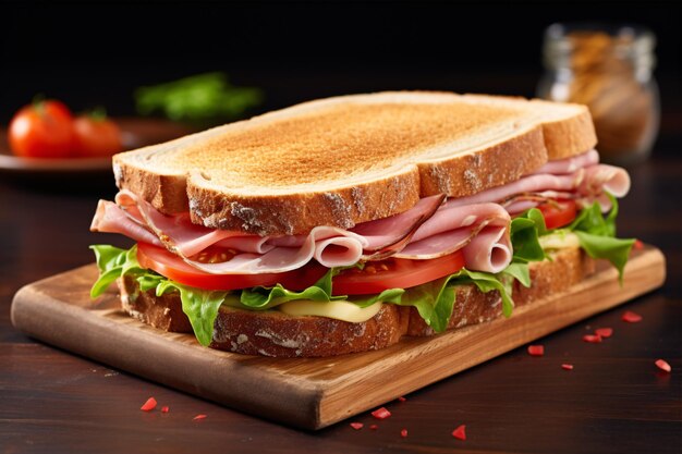 Сэндвич с сыром из ветчины и различными овощами